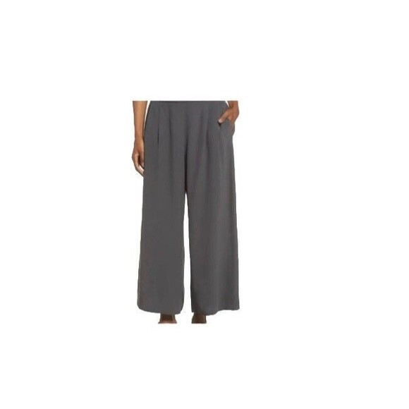 Eileen Fisher S Tencel Blend Crepe Wide Leg Pants Culotte Pull On Gray Logenlook - Picture 2 of 8